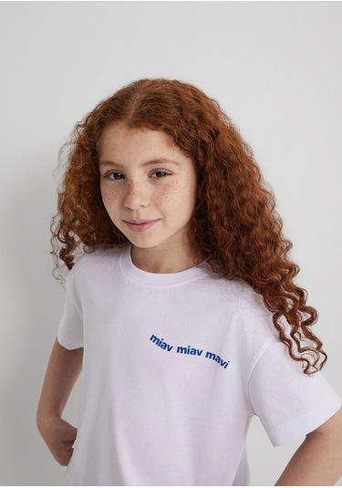 Mavi - Miav Baskılı Beyaz Crop Tişört 7610180-620 Beyaz