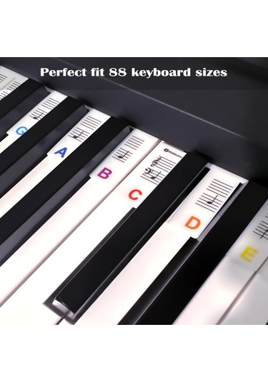 Moveevo 88 Tuşlu Renkli Silikon Piyano Not Etiketleri - Başlangıçcılar İçin Kolay Kurulum & Kaldırma, Su Geçirmez, Temizlenebilir Kutu İçerir Beyaz