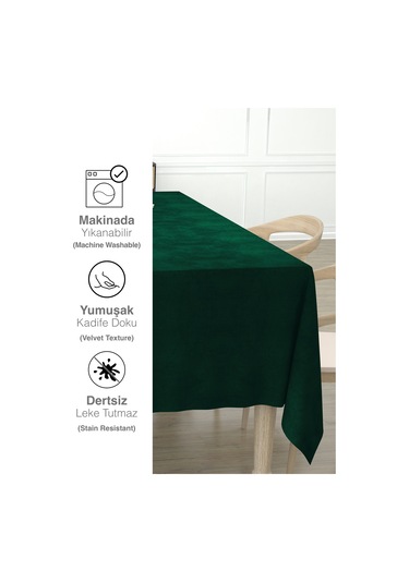 Daily Series Kadife Dokulu Zümrüt Yeşili Rengi Masa Örtüsü Zümrüt Yeşili