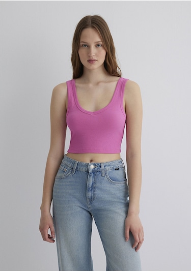 Mavi - V Yaka Pembe Basic Crop Atlet 1612375-70572 Mor