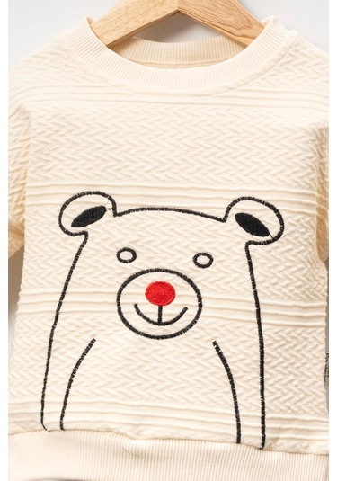 Pamuklu Relaxed Animal Detaylı Yumuşak Doku Erkek Bebek Takım Bej