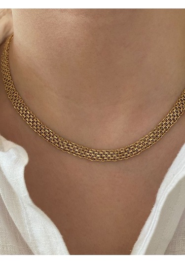 Örme Zincir Çelik Kararmaz Kadın Gold Kolye