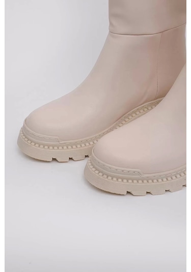 Supermark Capri Vegan Deri Termal Kauçuk Krem Rengi Çizme 45027