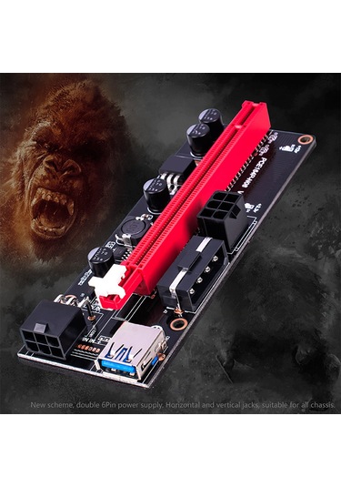 Mufunye Pcıe 1x'den 16x'e Gpu Adaptörü, 4pın+6pın Grafik Kart Arayüzü, Usb 3.0 Kablolu, Dikey-yatay Bağlantı, Tüm Kasalara Uygun Siyah Genişletici Kartı