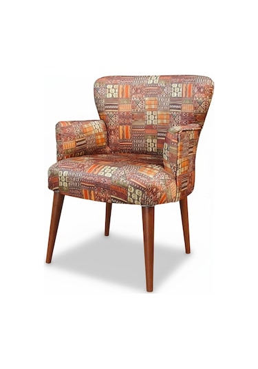Roma Modern Tekli Koltuk Berjer - Dijital Baskılı Kumaş - Ahşap Ayak - Nostaljik Desen Nostaljik