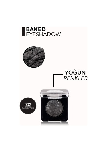 Flormar Yoğun Işıltılı Göz Farı - Baked Eyeshadow -002 Black Glitters- 8682536052368