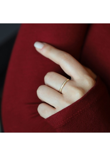 8 Ayar Sarı Altın Klasik Taşlı Alyans Yüzük