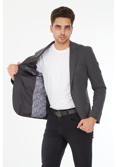 Sposo 5134 Dar Kalıp Örme Kumaş Siyah Erkek Blazer Ceket Siyah