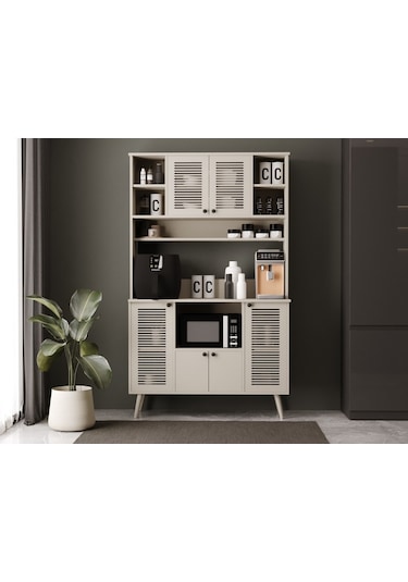 Kahve Köşesi 120 Cm %100 Mdf Panjur Kapak Çok Amaçlı Dolap Kumtaşı