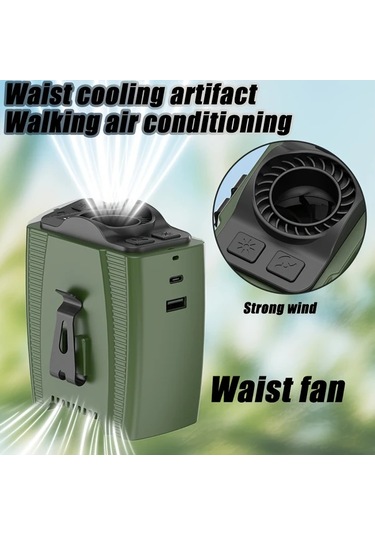 Xuweiwei 1 Adet Şarj Edilebilir 5000mah Siyah Bel Fanı 5 Hızlı Rüzgar Ayarı Taşınabilir Usb Fan Seyahat İçin