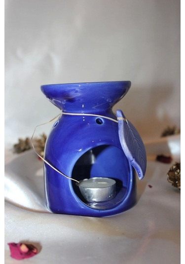 Buhardanlık Doğa Yapraklı Buhurdanlık Seramik Mavi