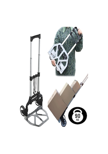 Pro Seri 90 Kg Kapasiteli Teleskopik, Katlanır El Arabası Koli Yük Paket Taşıma El Arabası Katlanır