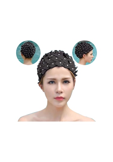 Siyah Vintage Çiçekli Yüzme Boneleri Kadın Şık Yüzme Boneleri D Siyah