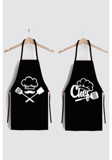 Ayshome Chefs Leke Tutmaz Kumaş Mutfak Önlüğü 2'li Siyah