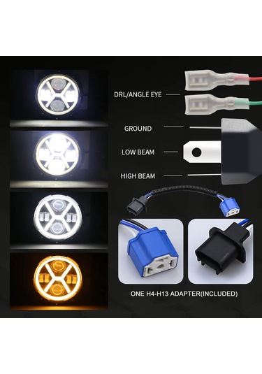 Symbee 7 İnç Dört Lens X Tipi Led Far Tek Adet - Jeep Wrangler Jk/jku/cj/lj/tj Ve Hummer H1/h2 Uyumlu, 30000lm Parlaklık, Ip67 Su Geçirmez