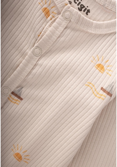 Cigit Ayaklı Kendinden Eldivenli Desenli Tulum 0-9 Ay Güneş Desen Güneş Desen