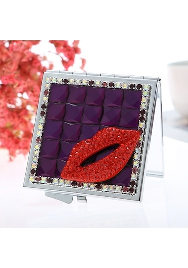 Flybuy El Yapımı Elmas Mini Ayna Taşınabilir Çift Taraflı Küçük Ayna, Yakut Kırmızı Renk Diğer