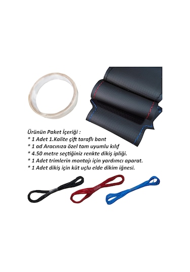 Clio 3 Araca Özel Direksiyon Kılıfı Nokta Karbon Kırmızı Yüzük Siyah