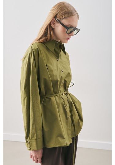 Parçalı Tasarım Gömlek Yağ Yeşili Aw25gml00008-187 YAĞ YEŞİLİ