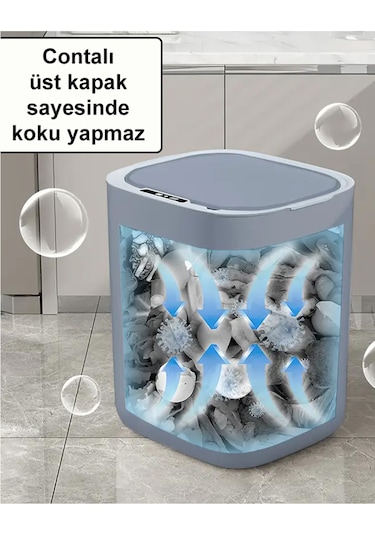 Greentech Sensörlü 28 Litre Çöp Kovası Şarj Edilebilir Lityum Pilli / Gt-sc07 Gri Antrasit - Gri