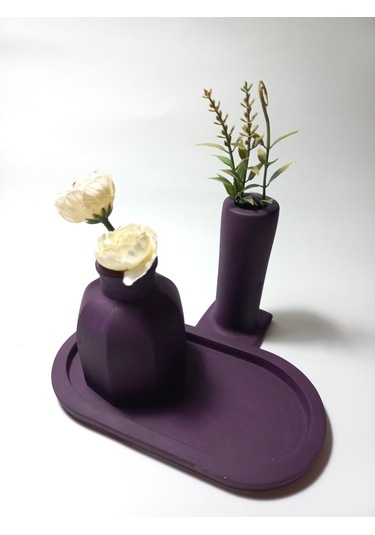 Tabaklı Dekoratif İkili Vazo Set Random Çok Renkli