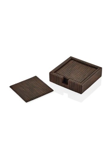 Setaıanca Luxe Faux Vegan Deri Bardak Altlığı 6 Lı Kahve 13 13 3,5 Cm