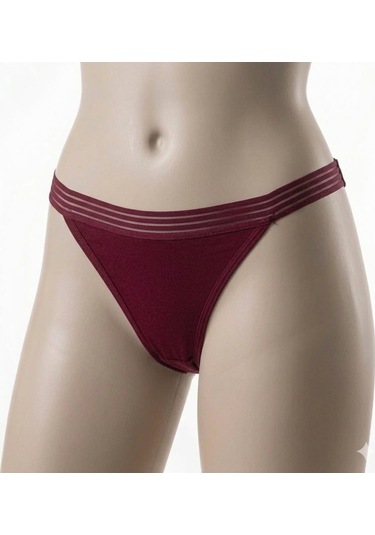 İmer Bayan Modal İnce Tül Çizgili Lastik Slip Bikini Külot 4274 Bordo