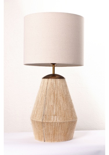 Buldan Bezi Başlıklı El Yapımı Jüt Abajur Koyu Krem