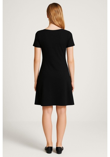 2 Adet Dökümlü Rahat Kalıp Günlük Penye Kumaş Elbise İndigo-siyah