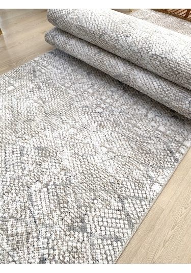 Premium Krem Kaymaz Tabanlı Kesme Yolluk Koridor Mutfak Salon Halısı Yüksek Kalite