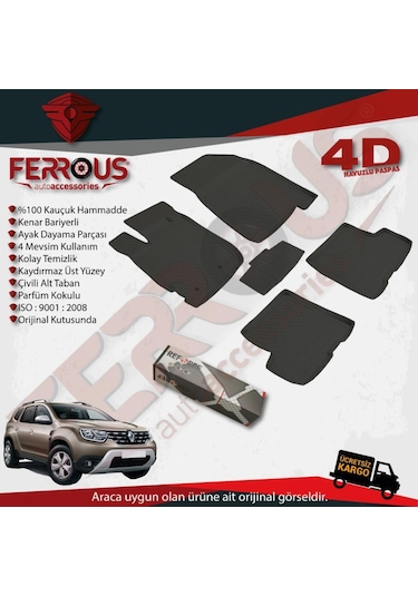 Ferrousauto Dacia Duster Refref 4D Havuzlu Kauçuk Paspas 2018 Ve Üstü Siyah
