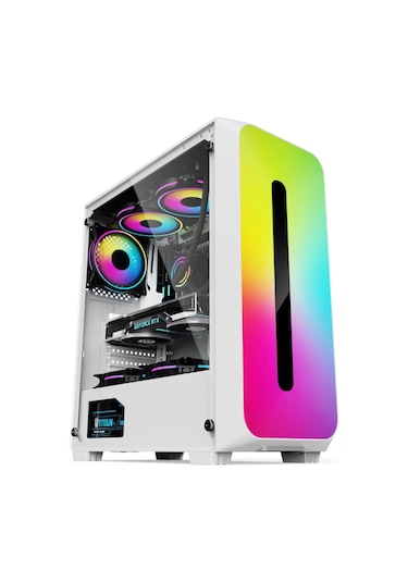 Revenge Colorful Beyaz 3 Fanlı 10 Mod RGB Işıklı Şeffaf Panel ATX Gaming Boş Bilgisayar Kasası