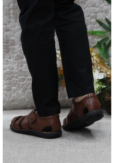 Mehmet Mete 102 Taba Kale Comfort Hakiki Deri Erkek Sandalet Taba