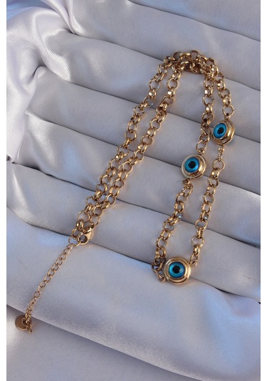 316l Çelik Gold Renk Nazar Boncuk Model Kolye - Tj-bko8947 Gümüş