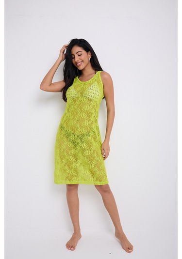 By Papi Pamuk Dantel Elbise Fıstık Yeşili