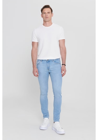 AC&Co / Altınyıldız Classics Ekstra Slim Fit Dar Kesim Pamuklu Riss Erkek Jean Kot Pantolon Mavi