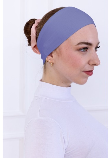Kaymayan Silikonlu Bandana Bone Mavi - Kadın Tesettür Dikişsiz Kaymaz Geçme - Sportif Saç Bandı Mavi