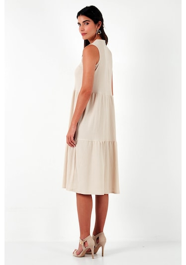 Lela Regular Fit Kolsuz Midi Bayan Elbise 5869008 Taş