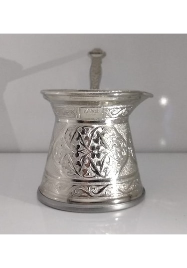 Ayvalı Döküm Bakır Gümüş Kaplama Cezve 3 Kişilik Bakır