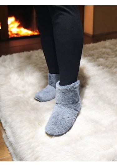 Yumuşak Kaymaz Taban Sessiz Hafif Peluş Panduf Ev Bot Gri