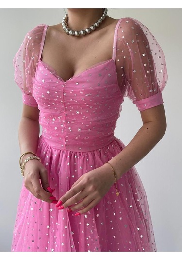 Helena Tül Elbise Pembe