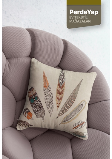 Etnik Rüya Tüyleri Desenli Dijital Baskılı 4'lü Kırlent Kılıfı