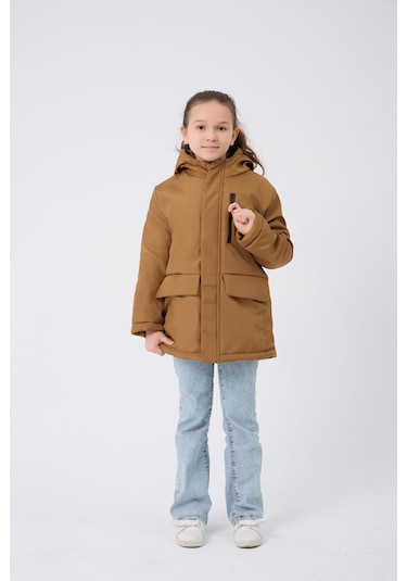 Freemen Kız Çocuk Taba Kürklü Su Ve Rüzgar Geçirmez Kapüşonlu 3 Kışlık Mont Taba