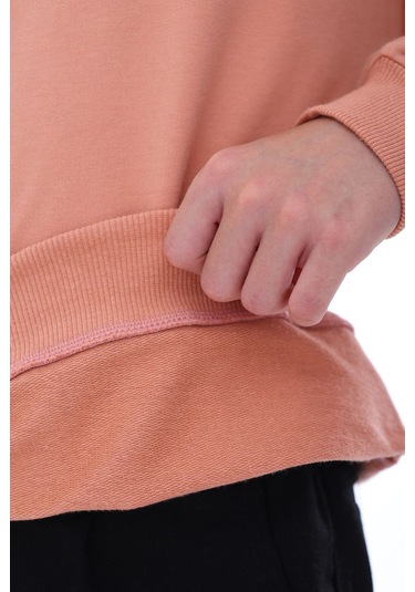 Zuzunga Oversize Unisex Basic Düz Yavruağzı Renk %100 Pamuk Sweatshirt 2-11 Yaş Yavruağzı