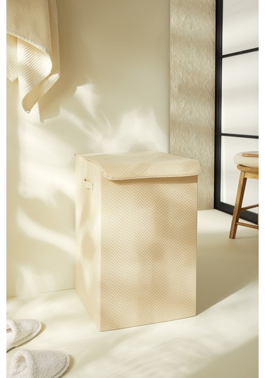 Ocean Home Textile Bej Balıksırtı Çamaşır Kutusu 36 x 36 x 56 cm