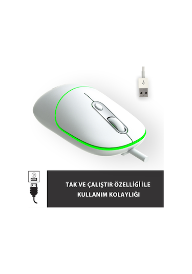 Lecoo MS110 USB Kablolu RGB 2400DPI 4 Tuşlu Sessiz Click Optik Mouse