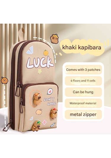 Mufunye Büyük Kapasiteli Capibara Kalem Kutusu - Sevimli 3 Bölmeli Kırtasiye Düzenleyici, Haki Capibara Haki