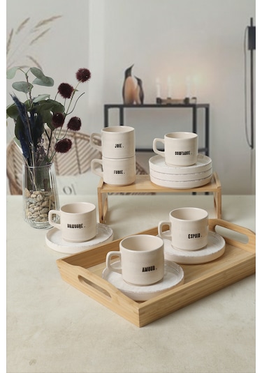 Deep Collection Mottolu Stackable Çay Takımı 12 Parça 6 Kişilik