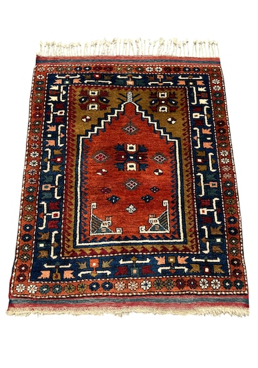 El Dokuma Antika 97x120 Dazkırı Halısı Koleksiyonluk Kök Boya Kiremit