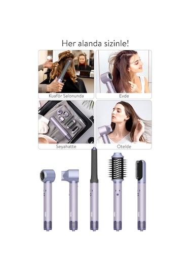 Sinbo SHD-1719 Pro Airwrap Compact Uzun Multi-styler Hava Üfleme 5in1 Saç Şekillendirici Bldc Motor Mor